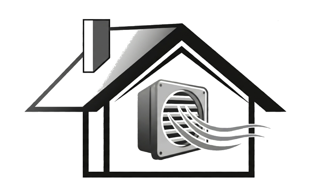 Air duct cleaning ventilation logo with airflow vent inside house outline